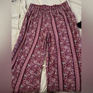 floral red flowy boho stretchy leggings pants